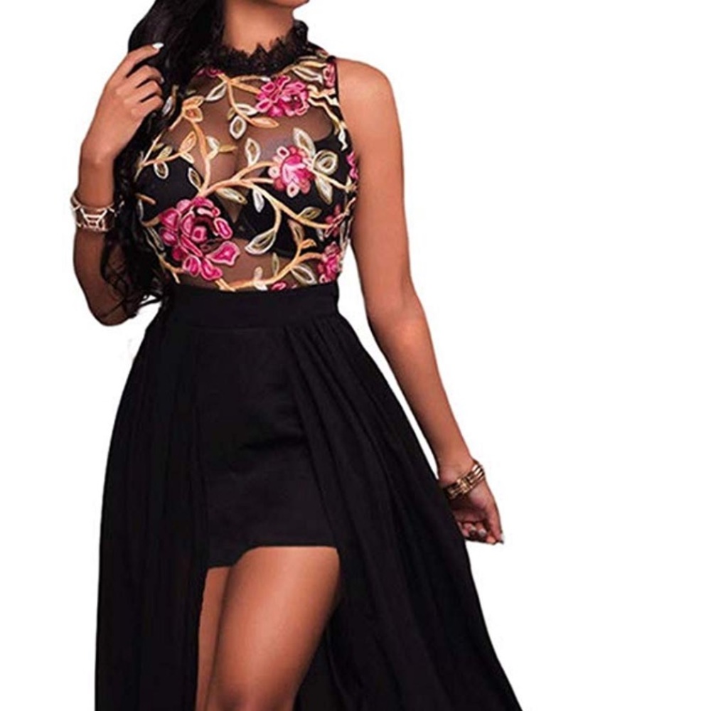 Sheer mesh floral romper